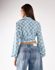 Blue Diagonal Check Button Up Shirt