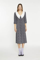 Black-Mini-Leopard-White Contrast-Collar Midi-Dress