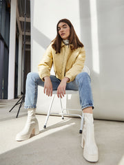 Yellow Cropped Faux Leather Jacket