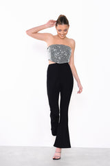 Black-White Sequin Strapless Corset-Top