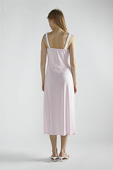 Light-Pink-White V-Neck-Midi-Dresses