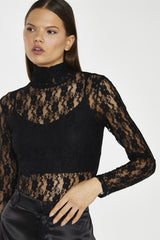 Black-Lace High-Neck Bodysuit
