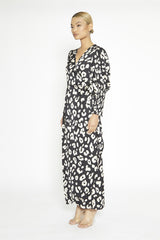 Black Cream Large Leopard Wrap Maxi Dress