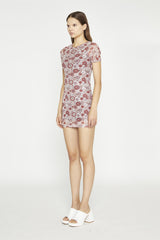 Nude-Brown-Vintage-Floral Body-Con Mini-Dress