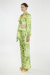 Green Multi-Blur Wide Leg-Trousers
