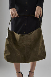 Khaki Faux Suede Tote-Bag
