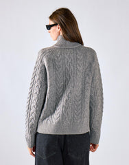 Grey Marl Cable Knit Quarter Zip Jumper