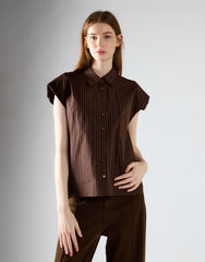 Khaki Brown Stripe Sleeveless Shirt