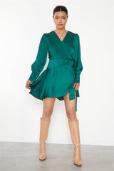 Green Wrap Mini-Dress