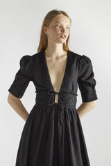 Black Deep-V-Neck-Skater Midi-Dress