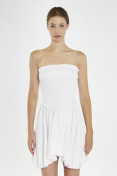 White Strapless Smocked Mini-Dress