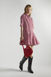 Cherry-Red-Gingham Button-Up- Mini-Dresses