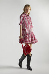 Cherry-Red-Gingham Button-Up- Mini-Dresses