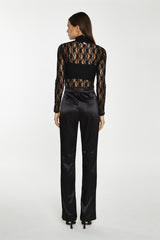 Black-Lace High-Neck Bodysuit