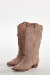 Baby-Pink Studded Cowboy Knee-High-Boots