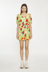 Orange-Swirl Strawberry Shirred Waist Loose-Playsuit