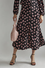 Black-Pink Splodge Button-Front Midi-Skirt