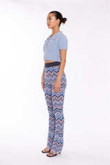 Flared Long Trousers - Lilac Blue Chevron