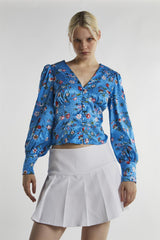 Blue Multi-Floral Long-Sleeve Top
