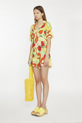 Orange-Swirl Strawberry Smocked-Waist Loose-Fit-Shorts