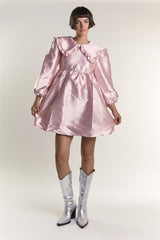 Soft Pink Satin A-Line Collared Dolly Dress