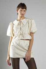 Cream Brocade A-Line Mini Skirt