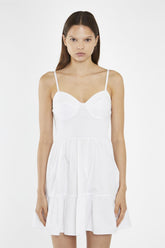 White Tiered Smocked-Bodice Mini-Dress