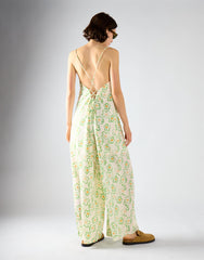 White Green Multi Daisy V-Neck Jumpsuit