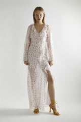 Pink Watercolour-Floral V-Neck Maxi-Dress