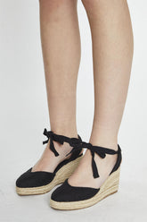 Black Ankle Tie Espadrille Wedges