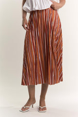 Glamorous Rust Stripe Pattern Side Split Midi Skirt