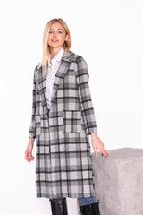 Tonal-Grey Check Collared Over-Coat