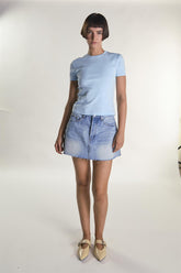 Light-Blue Round-Neckline Short Sleeve-Top