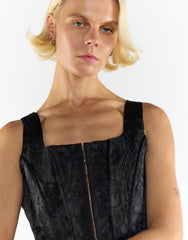 Corset Style Crop Top in Black Brocade