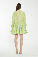 Lime Organza Jacquard Oversized Mini-Dress