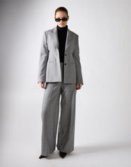 Grey Herringbone Double Button Blazer