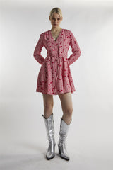 Cherry-Print V-Neck-Skater Mini-Dress