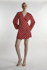 Rust White Polka Wrap Mini-Dress