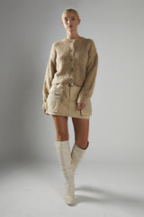 Ecru-Mud-Wash Denim-Combat Mini-Skirt