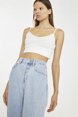 Bleach-Stonewash Front-Slit High-Waisted-Jeans