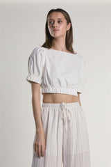 White Puffed-Sleeve Crop-Top