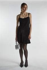 Black Satin Strappy Mini-Dress