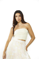 Pale-Lemon Ribbed-Bandeau Crop-Top