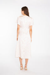 Peach-Pink Daisy Wrap Midi-Dress