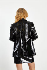 Black Patent PU Oversized Double Breasted Blazer
