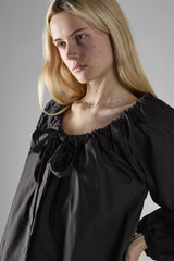 Black Long-Sleeve Tie Detail Mini-Dress