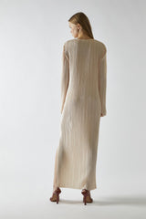 Light-Apricot Plisse Midaxi-Dress