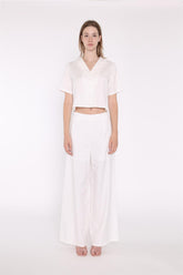 White Short-Sleeve Cropped-Shirt