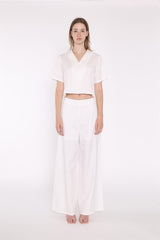 White Short-Sleeve Cropped-Shirt