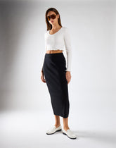 Black Ribbed Midaxi Skirt
